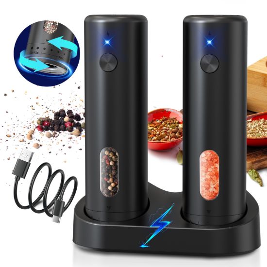 Picture of BNMQ Electric Salt and Pepper Grinder Set with Charging Base, 2-Pack
